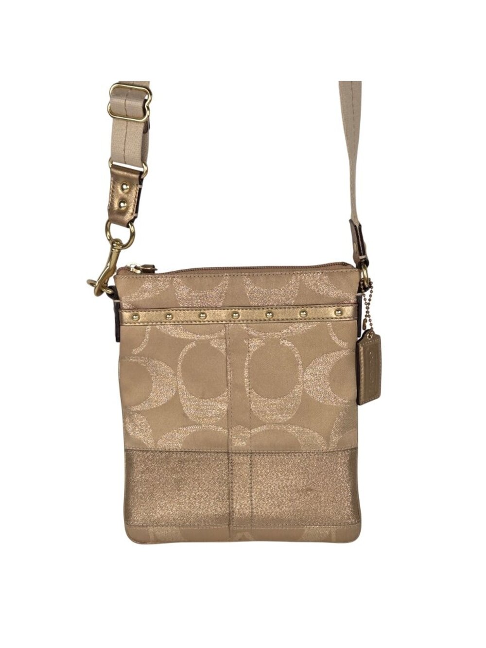 Coach Shimmer Gold Signature Crossbody Bag - Adjustable Strap
